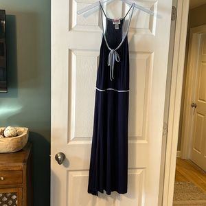 Mid calf racer back navy dress.  Stretchy cool fabric.